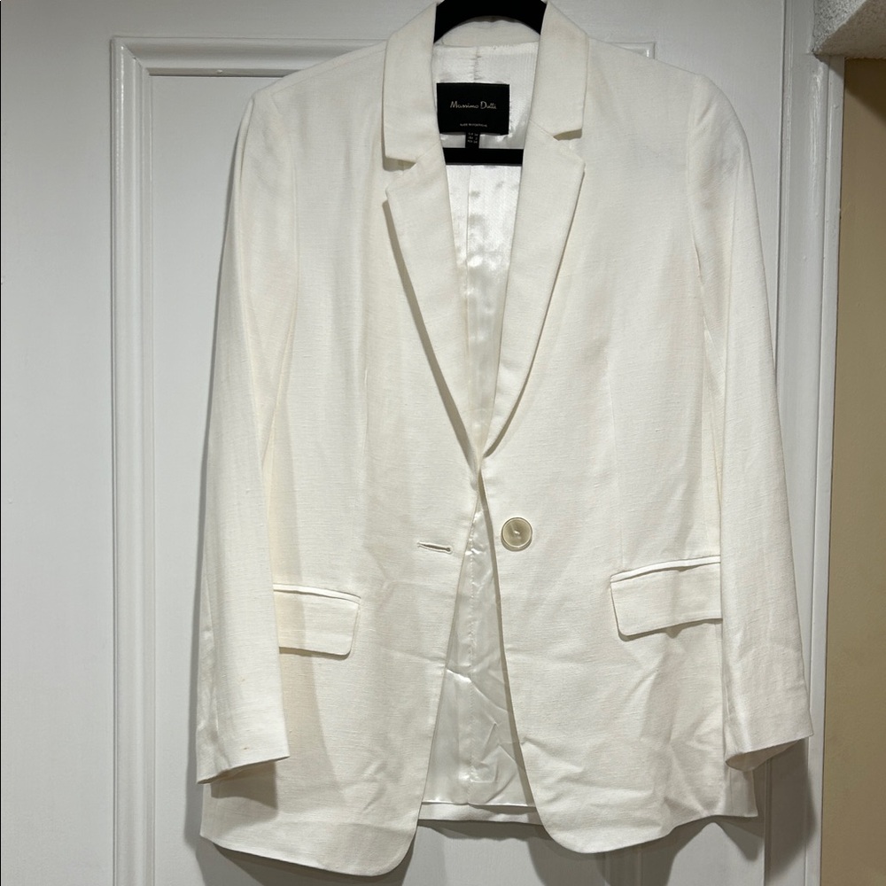 Massimo Dutti Linen White Blazer